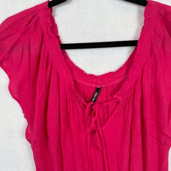 Smell the Roses Short Romper Deep Pink Elastic Waist and Neck w/Tie Size Large - Picture 2 of 11